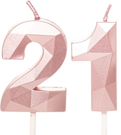 Candele per 21° Compleanno, Numero 21 in Oro Rosa, Candele di Compleanno per Lei, Decorazioni per Torta da Donna, per Festa di Compleanno di 21 Anni, Matrimonio, Anniversario, Fornitura per