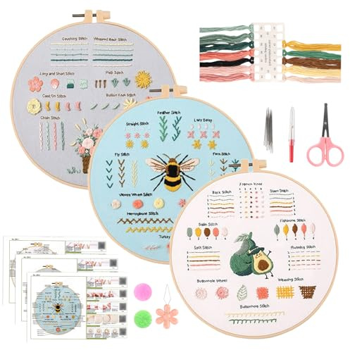 GOTDYBST Embroidery Kit, Cross Stitch Kits for Adults Beginners, for Learning 28 Different Stitches, Embroidery Kit for Beginners -Includes Printed Fabric, Thread, Needle, Hoop and Video Tutorial
