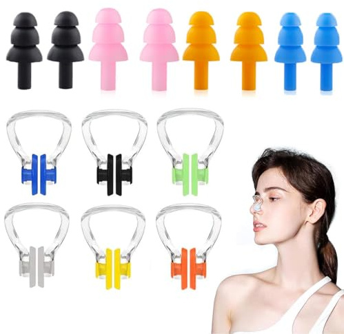10 Pcs Nose Clips Swimming, Waterproof Ear Plugs, Reusable Waterproof Silicone Nose Plugs Kids Swimming Nose Clip Swim Nose Training Protector with Box for Kids and Adults,Beginners