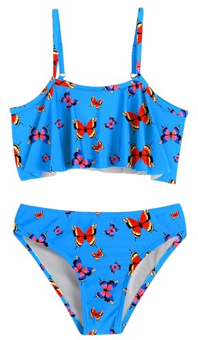 Arshiner Flicka bikiniset volang tvådelade baddräkter barn lugnade bikinitrosor badmode baddräkt badkläder simning badset för barn 5–14 år, Blå fjäril, 11-12 år
