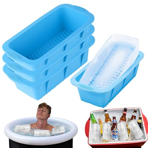 KIBIBCK – Lot de 4 grands bacs à glaçons carrés, faciles à démouler et réutilisables, pour faire des glaçons de 2 kg pour congélateur, bain glacé, glacière plongeante ou faire des gâteaux à pain