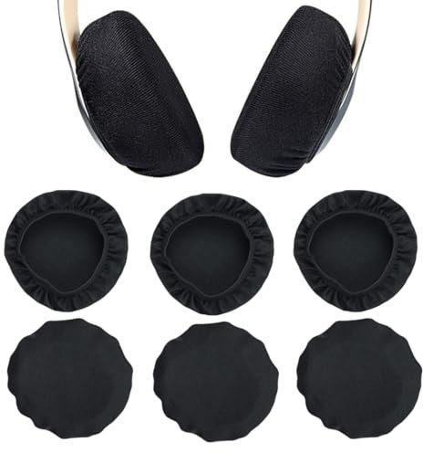 JAWUZ 6 Piezas Fundas Elásticas Lavables Para Auriculares, Almohadillas Universales Para Auriculares 9 a 10.5 cm, Orejeras De Tela Flexible Para Auriculares(Negro)