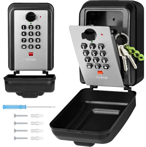 NEWIROVE Securisee - Cassetta portachiavi per esterni, grande scatola con codice a 12 cifre, impermeabile e antiruggine, per scuola, garage, ufficio, grigio