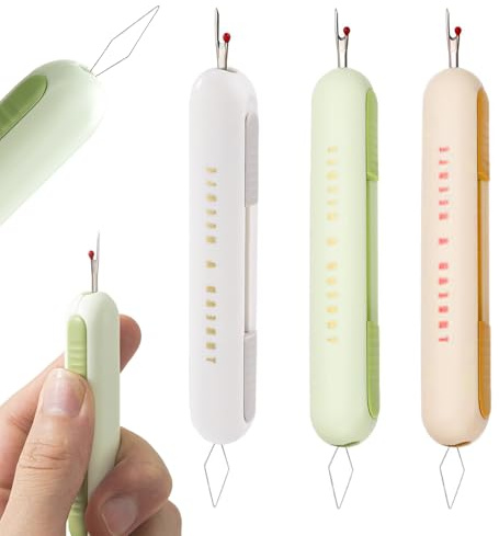 JEYORZY 3 Piezas Enhebrador Agujas Coser,Descosedor de Costura 2 En 1,Multiusos Enhebrador de Agujas De Coser A Mano,Needle Threader & Seam Ripper Tool,Hilador de Hilo Facil