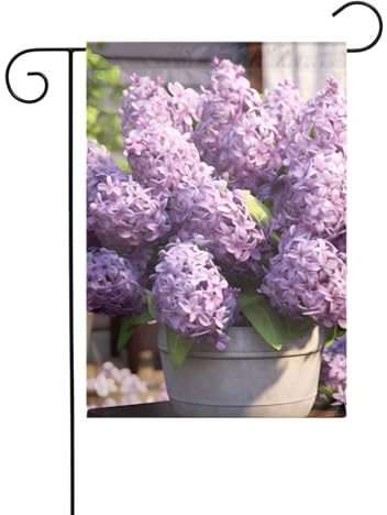 YYHWHJDE Drapeau de jardin imprimé fleurs lilas décoration cour 30,5 x 45,7 cm pour jardin, terrasse, balcon