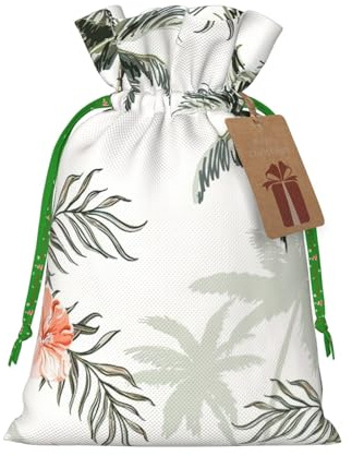 Bolsas de regalo con cordón de Navidad con estampado de palmeras tropicales, saco festivo de Navidad, fiesta de cumpleaños, embalaje de regalo