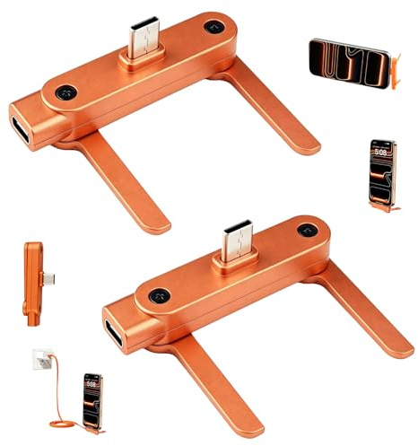 Pack de 2 Adaptadores Tipo-C 240W 2 en 1 con Soporte de Teléfono Plegable Integrado, Diseño Compacto y Portátil, Compatibles con Cables USB-C, Resistentes y Prácticos, Naranja – Solo Adaptadores