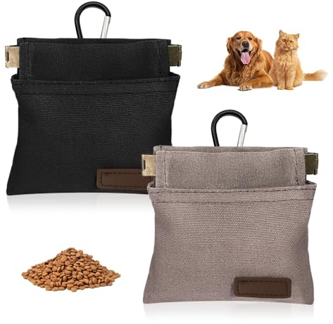 HMCEY 2 PCS Borsa Porta Snack Cane 12.5 X 12 CM,Borsa da Appendere per Snack Cani con Moschettone, Porta Premietti per Cani Addestramento,Sacchetto Cibo Cani Portatile per Cibo Cani e Gatti, Chiavi