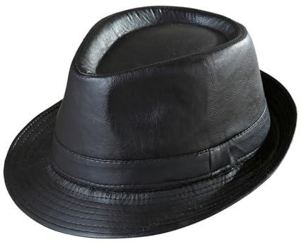 W WIDMANN MILANO Party Fashion 0183P - Fedora, Schwarz, aus Kunstleder, Detektiv, Hut, Kopfschmuck, Accessoire, Mottoparty, Karneval
