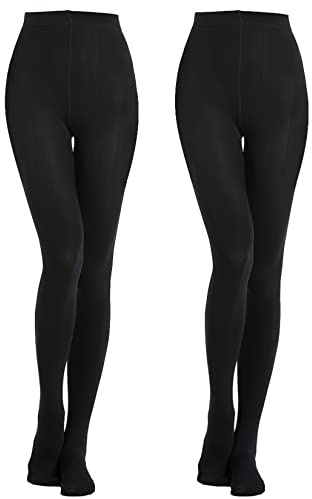 MANZI 2 Pairs 400 Denier Black Tights Women's Thermal Warm Fleece Opaque Tights