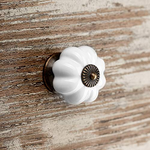 10 x Bouton de Meuble Pommeau ANNA Ø 39 mm Blanc Piédestal Bruni Bouton de Tiroir Bouton en Porcelaine de SO-TECH®