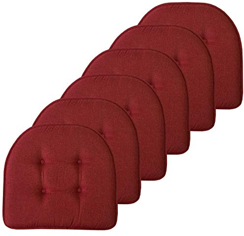 Sweet Home Collection Chair Cushion Memory Foam Pads Tufted Slip Non Skid Rubber Back U-Shaped 17 x 16 Seat Cover, 6 Pack, Wine Burgundy