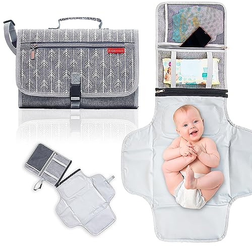 KiddyCare Portable Diaper Changing Pad for Baby Travel | Portable Changing mat for Newborn Baby Girl & Boy | Waterproof Foldable Nappy Changing Mat with Smart Wipes Pocket