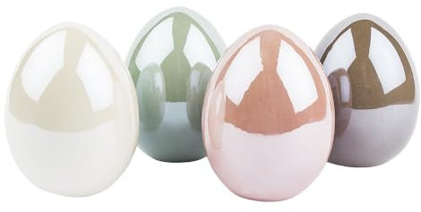 Ideen mit Herz Deko-Eier aus Keramik | Ostereier in Porzellan-Optik | Osterbrunch Deko ESS-Tisch | Hochglänzend mit Perlmutt-Effekt (Creme, Taupe, Mint, rosé | 4 Stück | 8 cm hoch, Ø 6 cm)