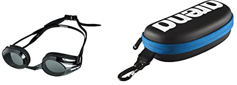 ARENA Tracks Anti-Fog Wettkampf Schwimmbrille Unisex für Erwachsene, Schwimmbrille mit UV-Schutz, 4 Austauschbare Nasenstege & Unisex Schwimmbrillenetui, Schwarz/Weiß/Royal