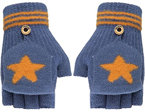 Kids Convertible Fingerless Gloves With Mitten Cover Teens Winter Warm Half Finger Insulated Gloves Students Cycling Writing Wool Blend knitted Flip Top Glove Mittens for Boys & Girls 5-10 Years