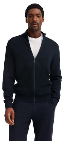 bugatti Herren Strickjacke Regular Fit Reißverschluss Basic Baumwolle Stehkragen