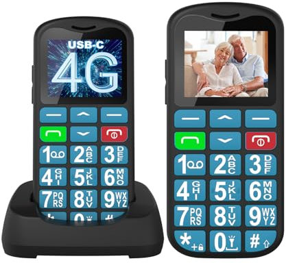 Tosaju 4G Seniorenhandy ohne Vertrag Großtastenhandy Einfach Rentner Handy Mobiltelefon mit Großen Tasten Ladestation Notruftaste Taschenlampe Wecker 1000 mAh Akku 1,77 Display Blau