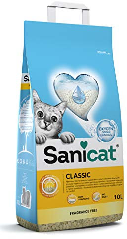 Sanicat – Classic-Katzenstreu ohne Duftstoffe | Schnelle Absorption | Hochwertiges Produkt für die Hygiene Ihres Haustieres | Staubfrei | Packungsgröße 10 l