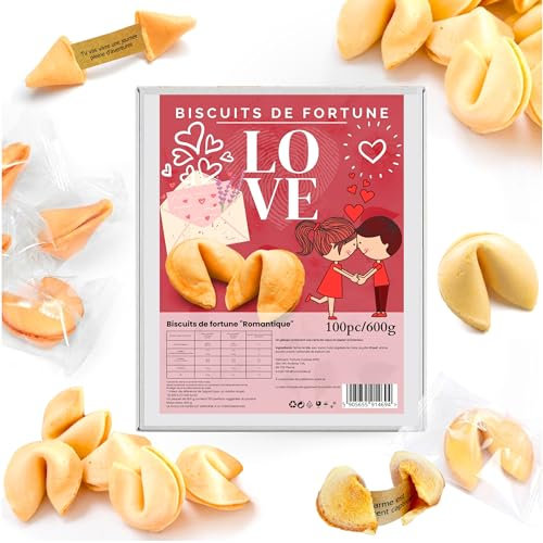 D&D Fun Cookies biscuits de fortune compliments de blanc 100 biscuits boîte 600g COMPLIMENTS, ROMANTIQUE, action de grâce végétalienne, petits cadeaux pour la famille, les amis et les collègues