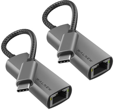 USB C to Ethernet Adapter 2 Packs, WALNEW Gigabit Cat Cable Converter to Type-C, USBC Thunderbolt 3 Lan Network Adaptor for Mac,MacBook,iPad Pro/Air,Dell XPS,Surface,Chromebook Laptop,Galaxy S23 S22