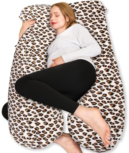 Chilling Home Coussin de Grossesse, de positionnement latéral en Forme de U, avec Housse en U, Grand Coussin d'allaitement, pour Femmes et Personnes Dormant sur Le côté (Motif léopard, Velours)