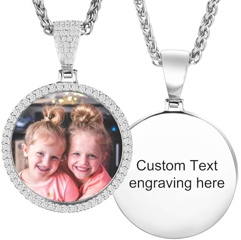 MeMeDIY Personalizzata Ciondolo Collana Commemorativa per Uomo/Donna Collana con Foto Personalizzata a Forma Rotonda/a Forma di Cuore Incisione di Immagine/Testo/Nome/Data B5-20