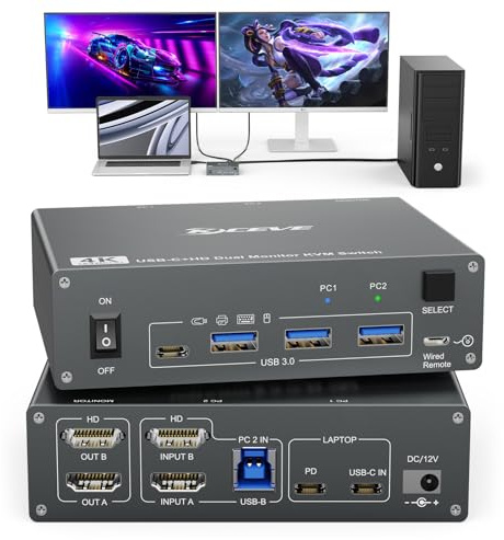 KVM Switch 2 PC 2 Monitore USB C HDMI, Dual-Monitor USB 3.0 Typ C Umschalter 4K@60Hz für 2 Computer, Tastatur und Maus Gemeinsam Nutzen