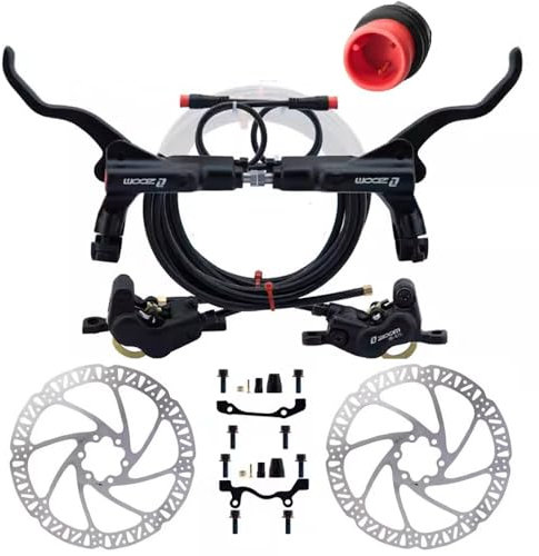 Diamond King Zoom H876E 2-stifts 4-kolvar E-Bike elektrisk avstängning hydraulisk broms för eBike set med 180 mm rotorer, för-Bled bromsok spak (medföljande monteringsadapter) – svart och
