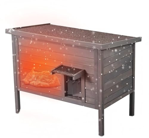 VEVOR Utomhus katthus väderbeständigt, vildt kattskydd för flera katter, utomhus trä katt kaninhus med allroundskumisolerat, öppet tak, PVC-dörrklaffar, 86 cm L x 56 cm B x 67 cm H