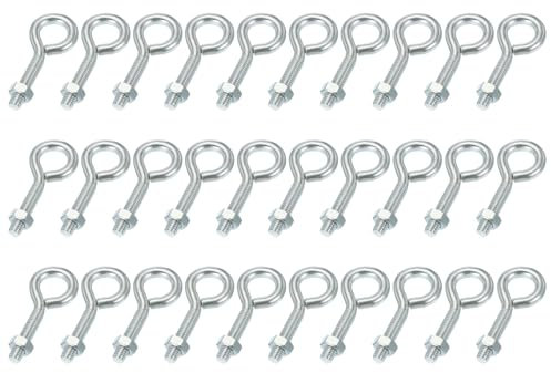 sourcing map Bulloni a occhiello M6 x 30 in acciaio al carbonio, viti con dadi esagonali per gancio in metallo, ganci ad anello terminale per legno, confezione da 30