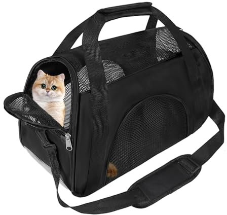 Soft Sided Portable Cat Carrier, Foldable Pet Travel Carriers Bag For Cats/Small Dog/Puppy With Shoulder Strap & Removable Mat,Comfort Cat Basket Airline Approved(Black/Small)