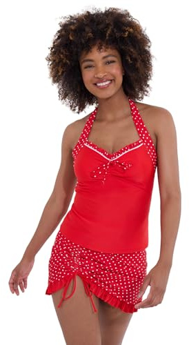 Joe Browns Women's Fashion Retro Polka Dot Frilly Ruched Swim Skirt, Red, UK 14