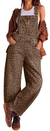 loveimgs Women Y2k Baggy Barrel Jeans Overalls Wide Leg Denim Pants Bib Overalls Jumpsuit Boyfriend Patchwork Jeans (Medium,Classic leopard)