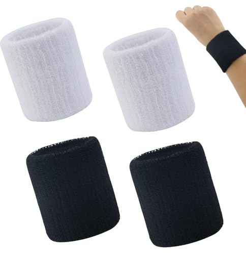 Absorberande svettband handled svettband för kvinnor, män, barn, set med 4, fitnessarm svettband för tennis, handboll och löpning i svart, svettband