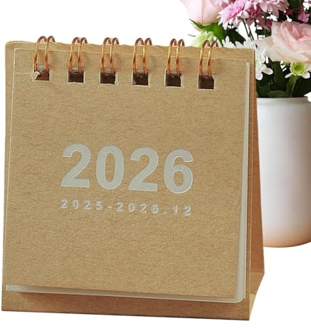2026 MINI CALENDRIER DE BUREAU, planificateur de calendrier de bureau, bloc-notes annuel, papier d'écriture en douceur, disposition élégante compacte, 6,5x7x3cm, pour la planification du temps