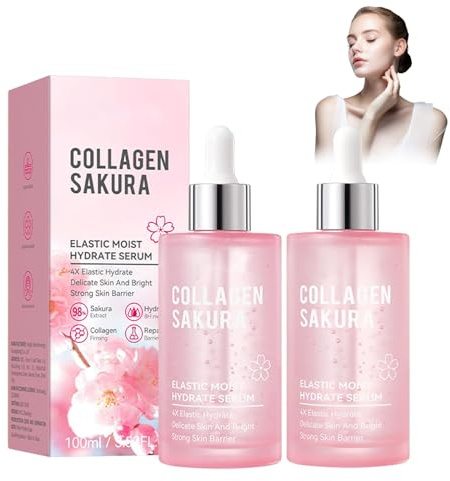 Sakura kollagenserum 2 x 100 ml – fuktgivande och plumpande, stramar åt huden, intensivt återfuktande, lämnar mjuk, ungdomlig hudtextur