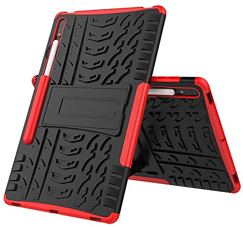 Anti-gulning tablettskydd Tablettskydd kompatibelt med Samsung Galaxy Tab S9 Plus 12,4 tum 2023 X810/X816B/X818U Däckstruktur Stötsäkert TPU+PC skyddsfodral hopfällbart handtagsställ(Rosso)