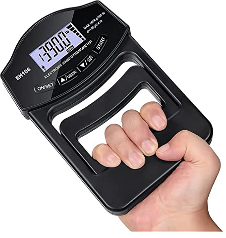 Dispositivo de medición de fuerza digital, Probador de fuerza de agarre 396Lbs/180Kg Dinamómetro de mano digital Medidor de fuerza de agarre Pantalla LCD USB Dinamómetro de agarre de mano
