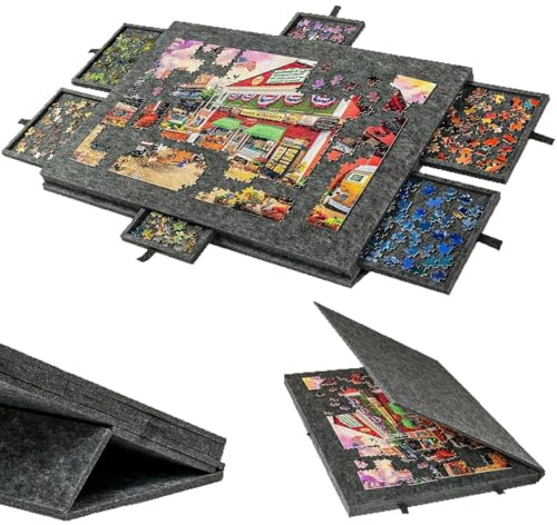 2-in-1 Jigsaw Puzzle Board for 1000 Pieces, Lightweight Felt Puzzle Table with 6 Drawers, Portable Puzzle Stand with Cover
