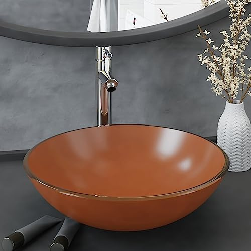 Lumanois Lavabo de baño Grifo y desagüe de Empuje Vidrio Templado marrón,Lavabos y fregaderos,Lavabos,8.21kg-3098454