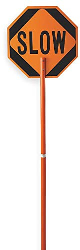 Cortina 03-822P ABS Plastic Pole Mounted Paddle Sign, Legend STOP/SLOW, 106 Height, Red on Orange