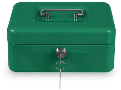 Amig - Cash Box with Removable Coin Compartment | Nickel-Plated Safety Lock | Durable Steel Construction | Ideal for Shops and Offices, Green, Alloyed Steel