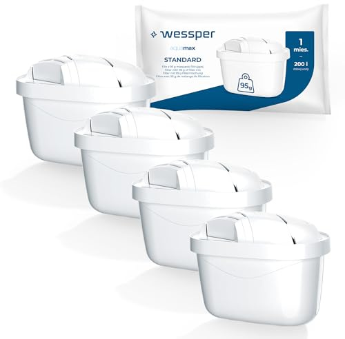 Wessper Vattenfilterpatroner, Kompatibel med Dafi Unimax Aquaphor A5 Brita Maxtra+ Philips AWP212/10 | Reduktion av Klor och Tungmetaller – Set med 4 Stycken