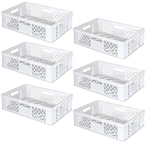 lot de 6 Bac gerbable normes Europe à parois et fonds ajourés - L x l x h 600 x 400 x 150 mm - blanche