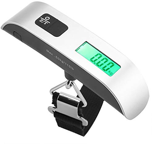 Báscula Digital para Equipaje, 50 kg Balanza Digital Portátil con Pantalla de Temperatura para Pesar Equipaje, Verduras y Frutas (13 * 3 * 4.4 cm)