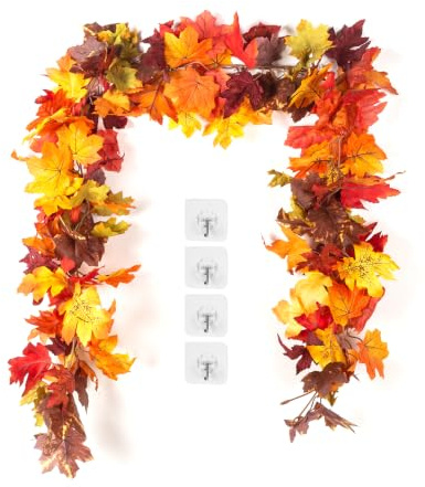 KASZOO Höstgirlang Konstgjord 2-pack – Lönnblad Höstdekoration Inomhus & Utomhus, 176cm/girlang Dekoration för Bord, Dörr, Fönster, Bröllop, Halloween, Thanksgiving