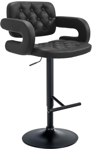 CLP Barhocker Dublin Kunstleder Mit Armlehne I Drehbarer Thekenhocker Mit Fußablage I Höhenverstellbarer Barstuhl, Farbe:schwarz, Gestell Farbe:schwarz