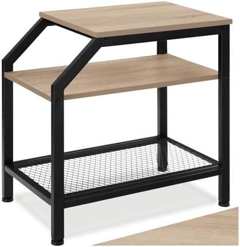 tectake® Beistelltisch Holz & Stahl, 36,5 x 58,5 x 59,5 cm Couchtisch mit Stauraum auf 3 Ebenen, Nachttisch, Deko Wohnzimmer, Blumenständer, Beistelltisch Couch - Industrial Holz hell, Eiche Sonoma