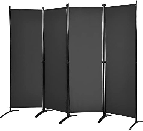 Multigot 1/4-Panel Room Divider, Folding Wall Privacy Fiber Screen Protector, Freestanding Portable Divider and Partition Separator Protection for Home Office(Black,220 x 173cm)